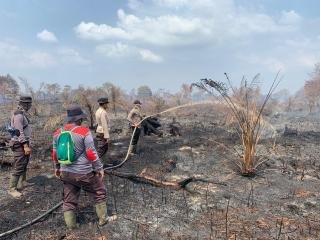 Ratusan Hektare Lahan Terbakar, Wakapolres Inhu Berjibaku Padamkan Api