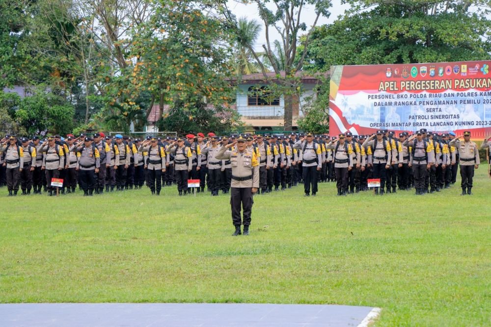 Apel Pengamanan Pemilu 2024, Seluruh Personel BKO Polda Riau, Polres Kampar Resmi Bergeser ke Setiap Daerah